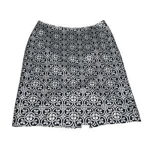 Talbots Women's sz 12 Navy Lattice Floral Medallion Print Skirt Mediterranean
